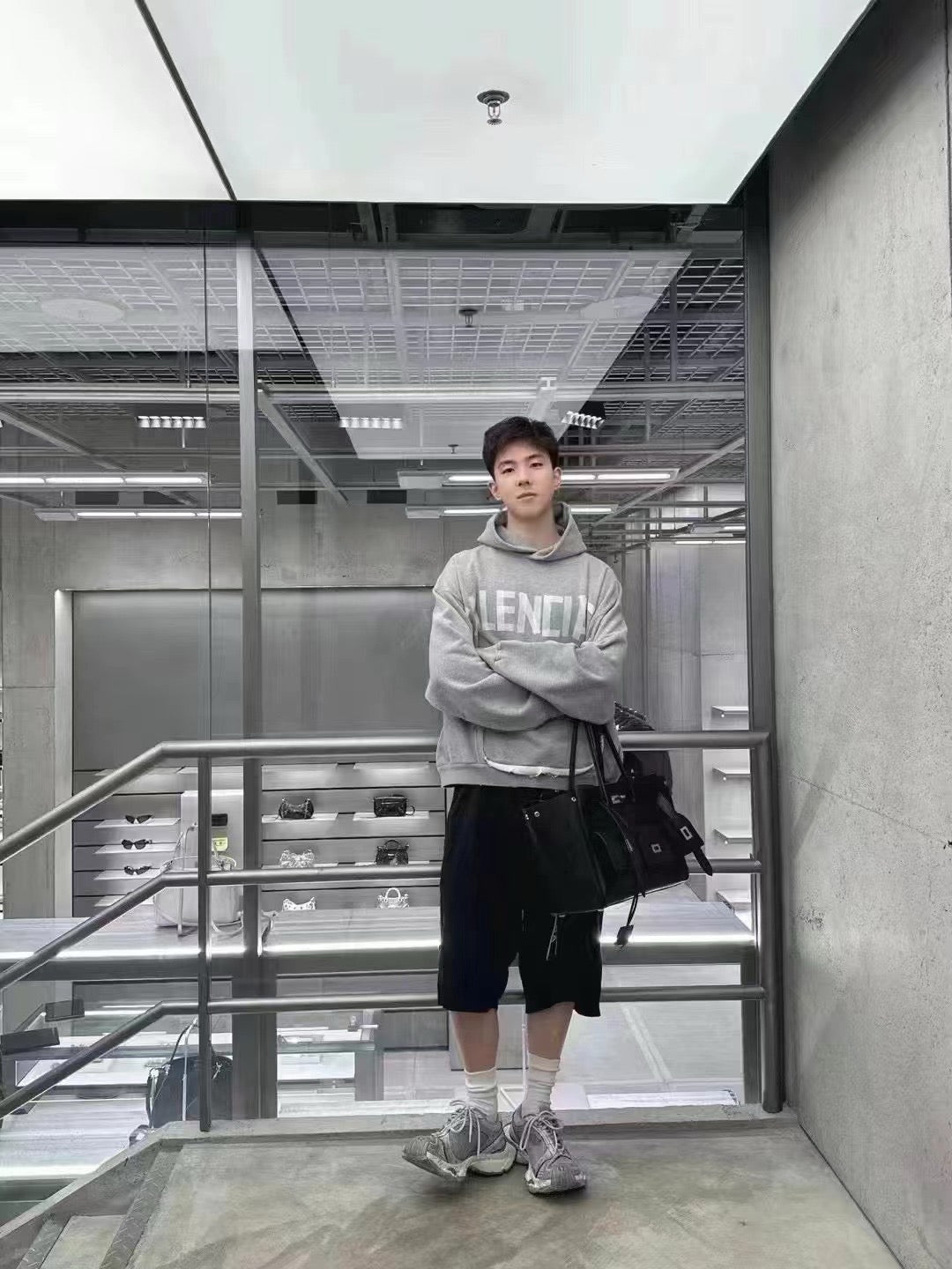 Grey Cotton Bold Text Pullover - Men's