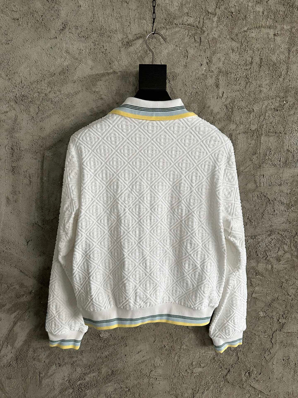 White Knit Striped Trim Blouson - Men's