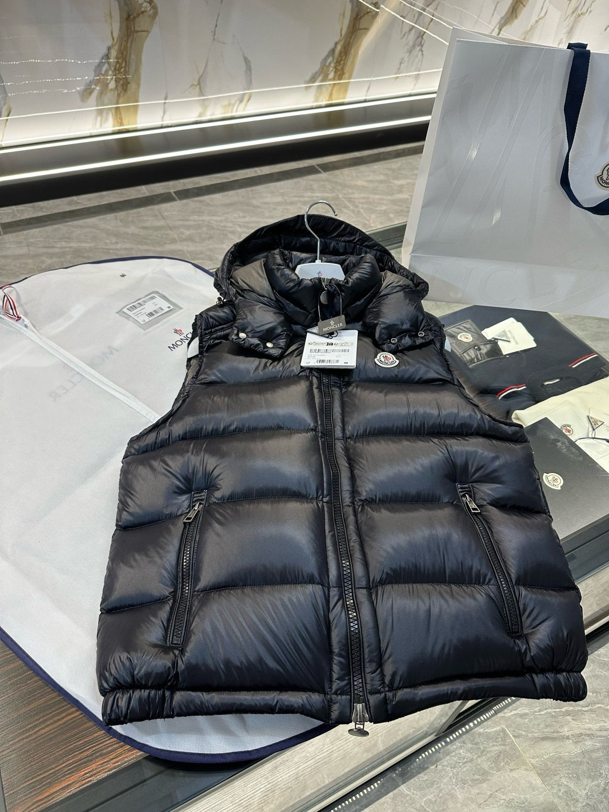 Black Nylon Hooded Gilet - Men's