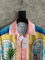 Pink Scenic Print Silk Shirt - Men's