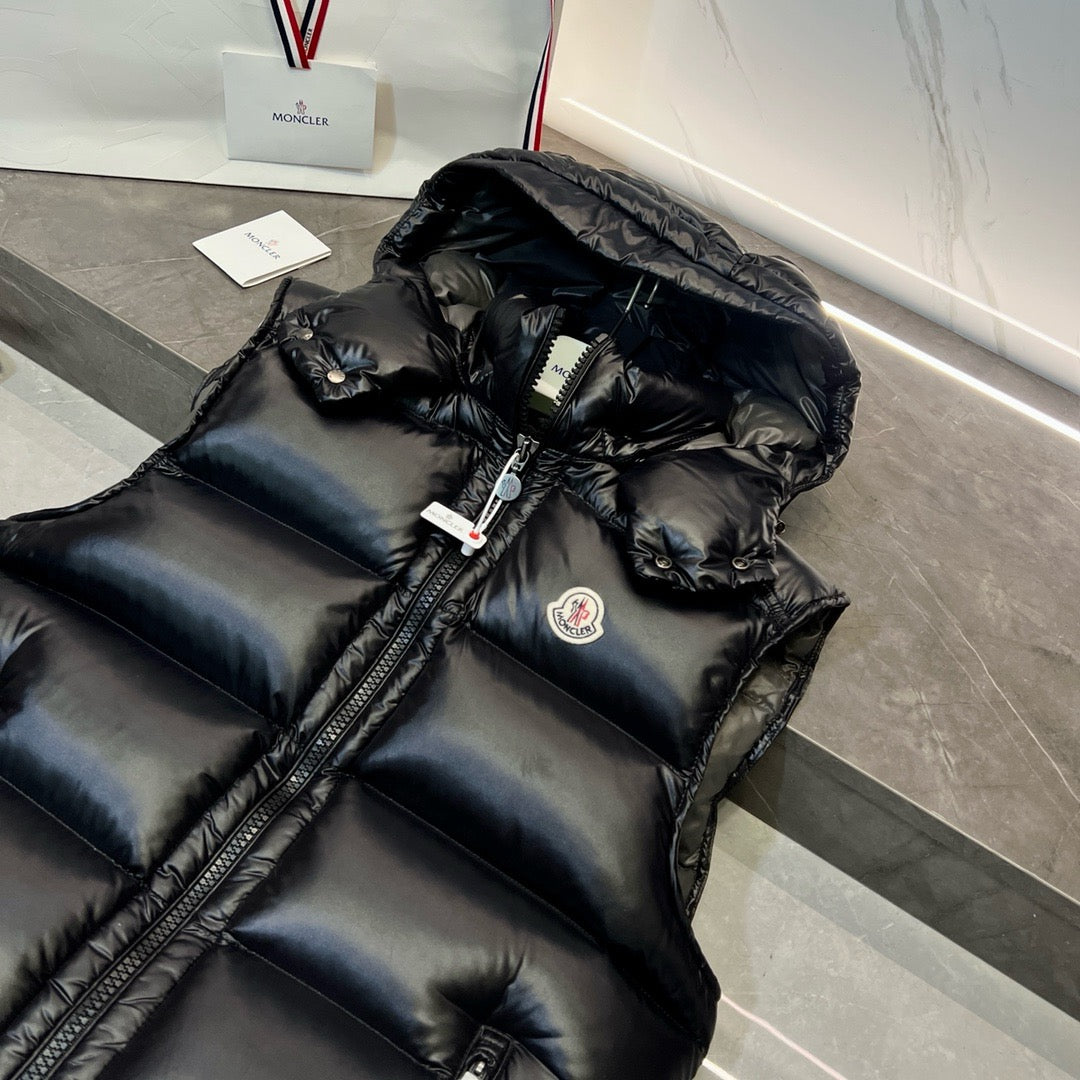 Black Nylon Hooded Gilet - Men's
