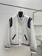 Navy Wool Striped Trim Varsity - Men's