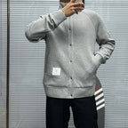 Navy Wool Four-Bar Zip-Through - Men's