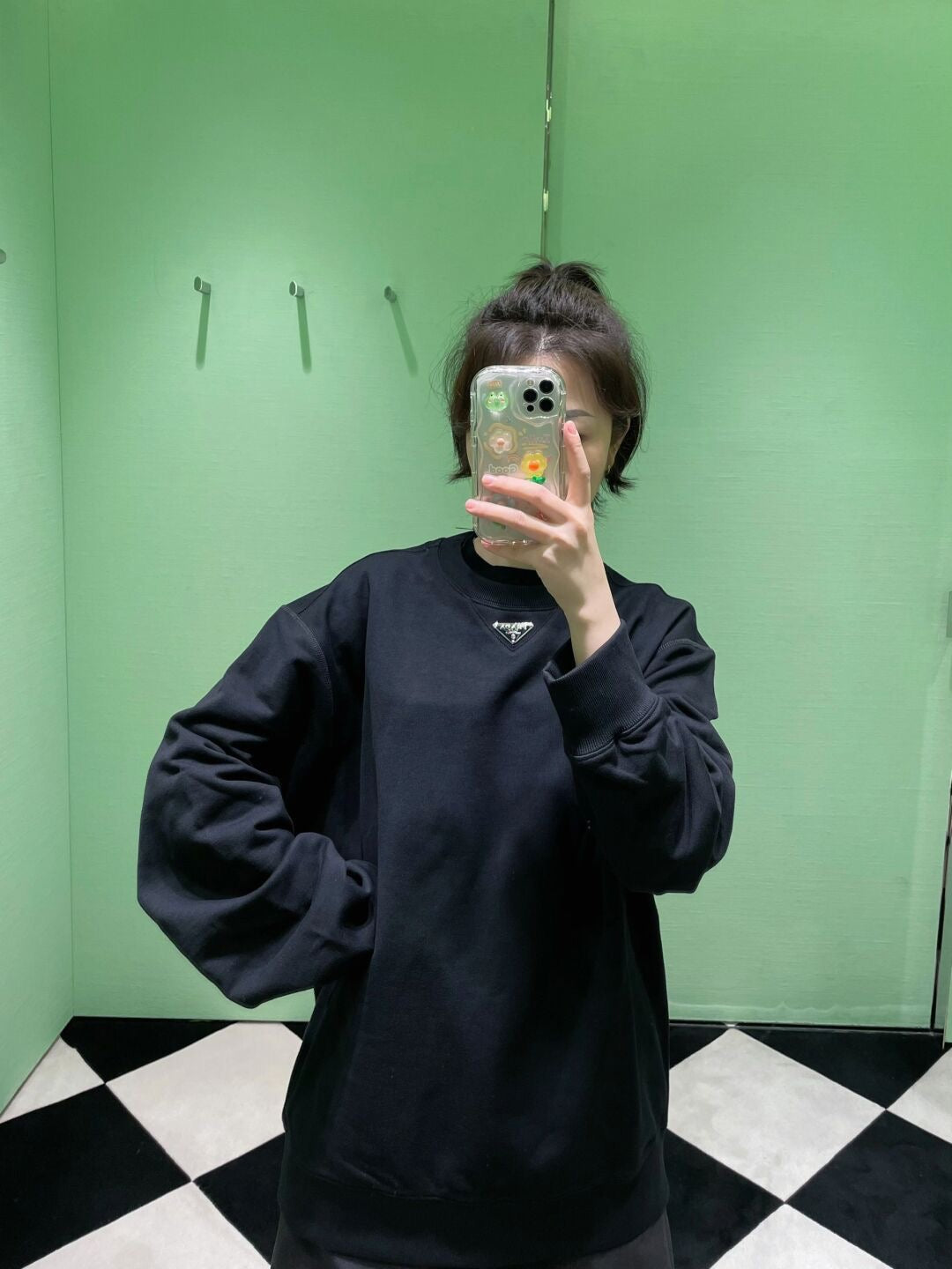 Black Cotton Triangle Logo Long-Sleeve - Men's
