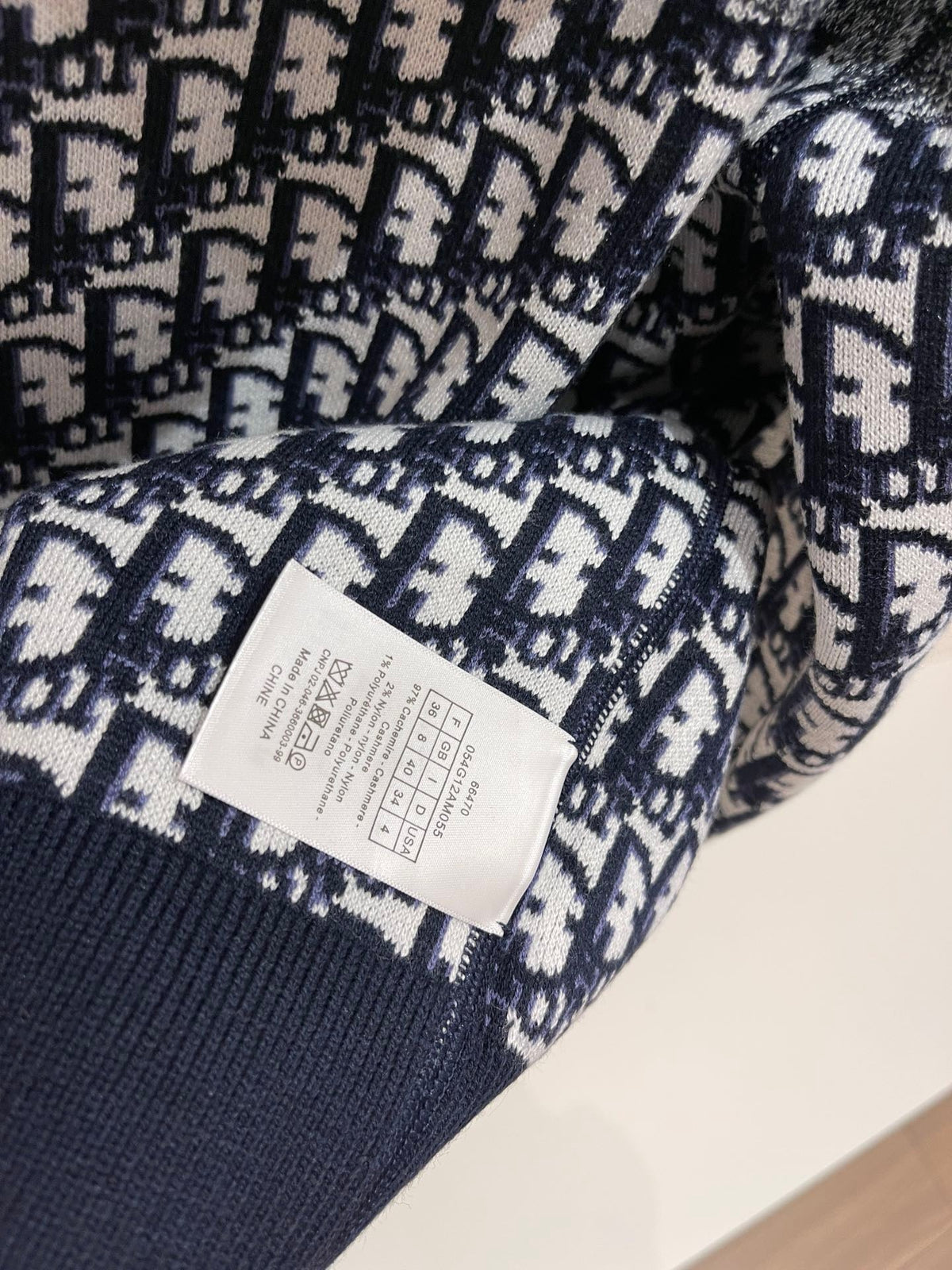 Navy Jacquard Monogram Panel Crewneck - Men's