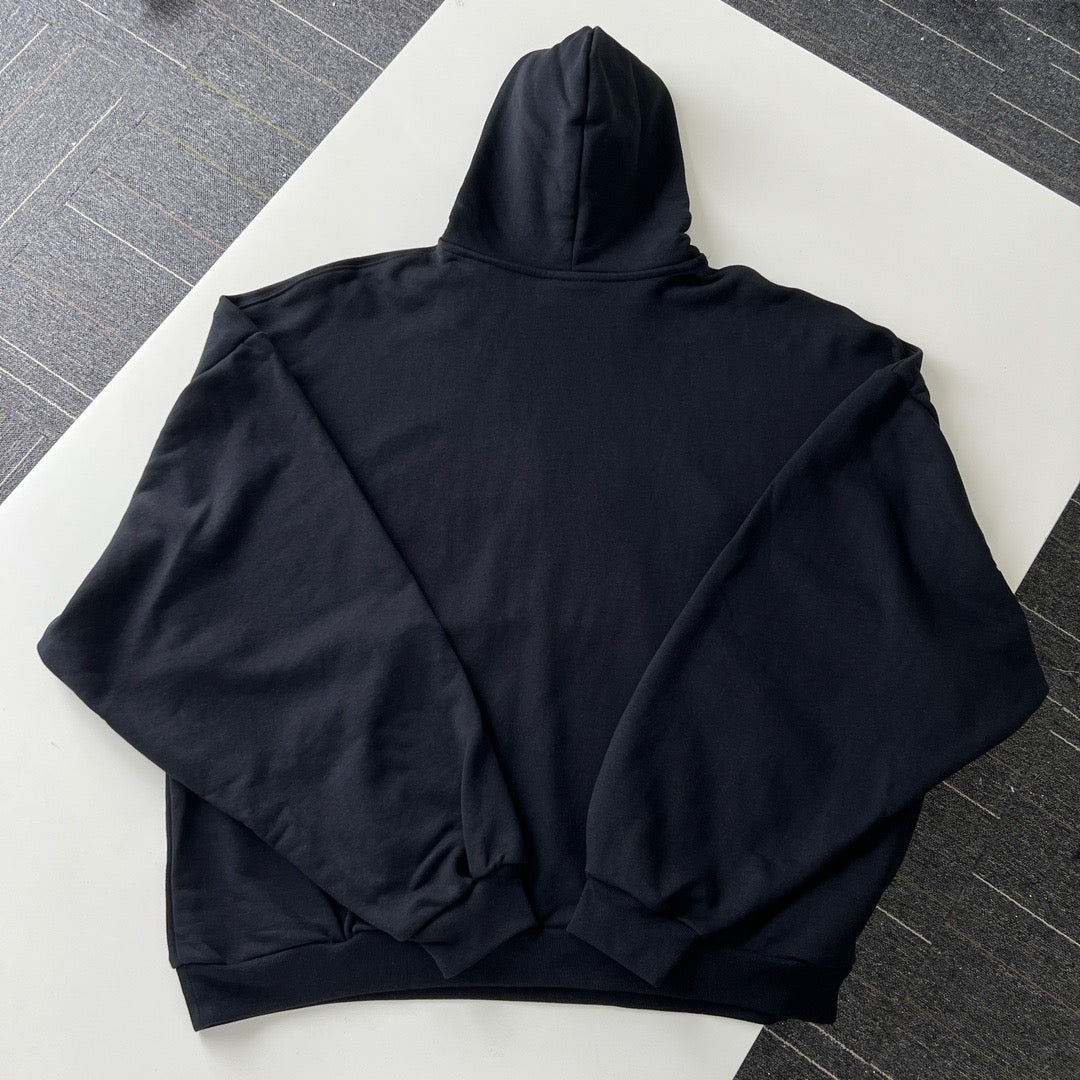 Black Cotton Varsity Text Pullover - Men's