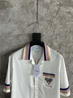 Navy Trim Crest Silk Shirt - Men's