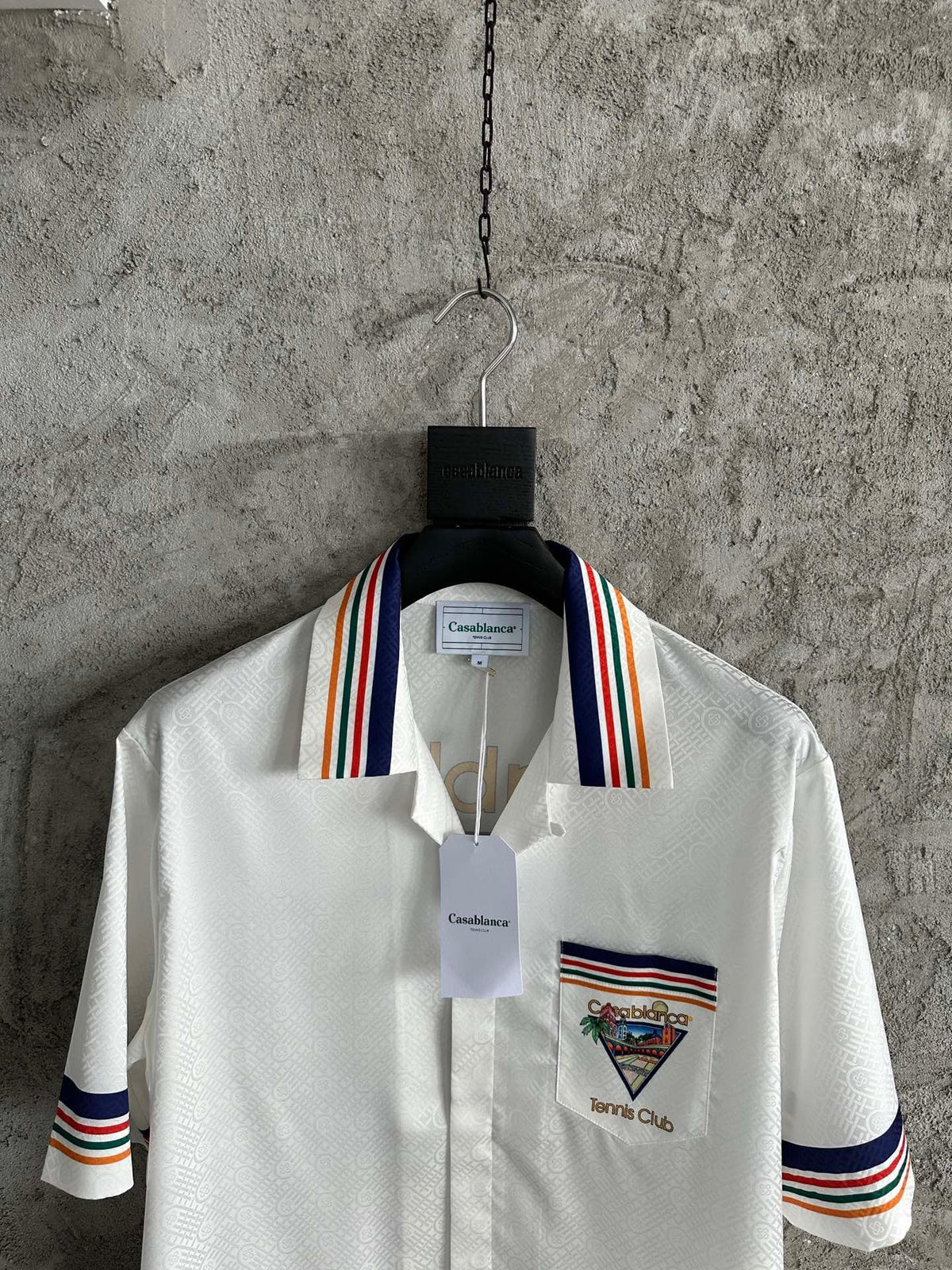 Navy Trim Crest Silk Shirt - Men's