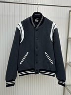 Navy Wool Striped Trim Varsity - Men's
