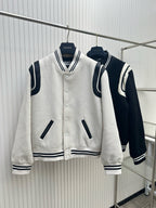 Navy Wool Striped Trim Varsity - Men's
