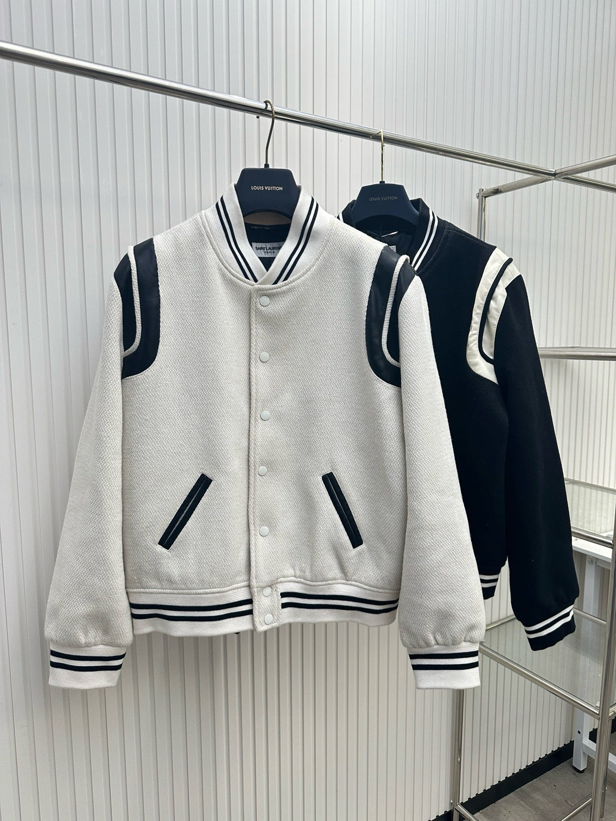 Navy Wool Striped Trim Varsity - Men's