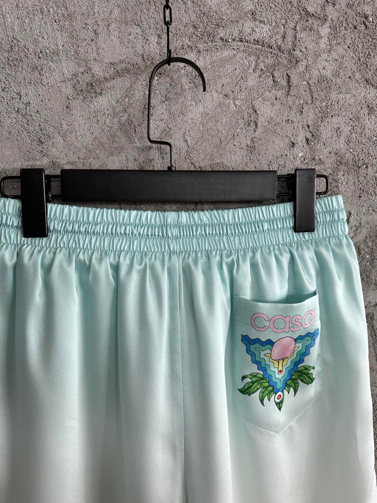 Green Silk Print Drawstring - Men's