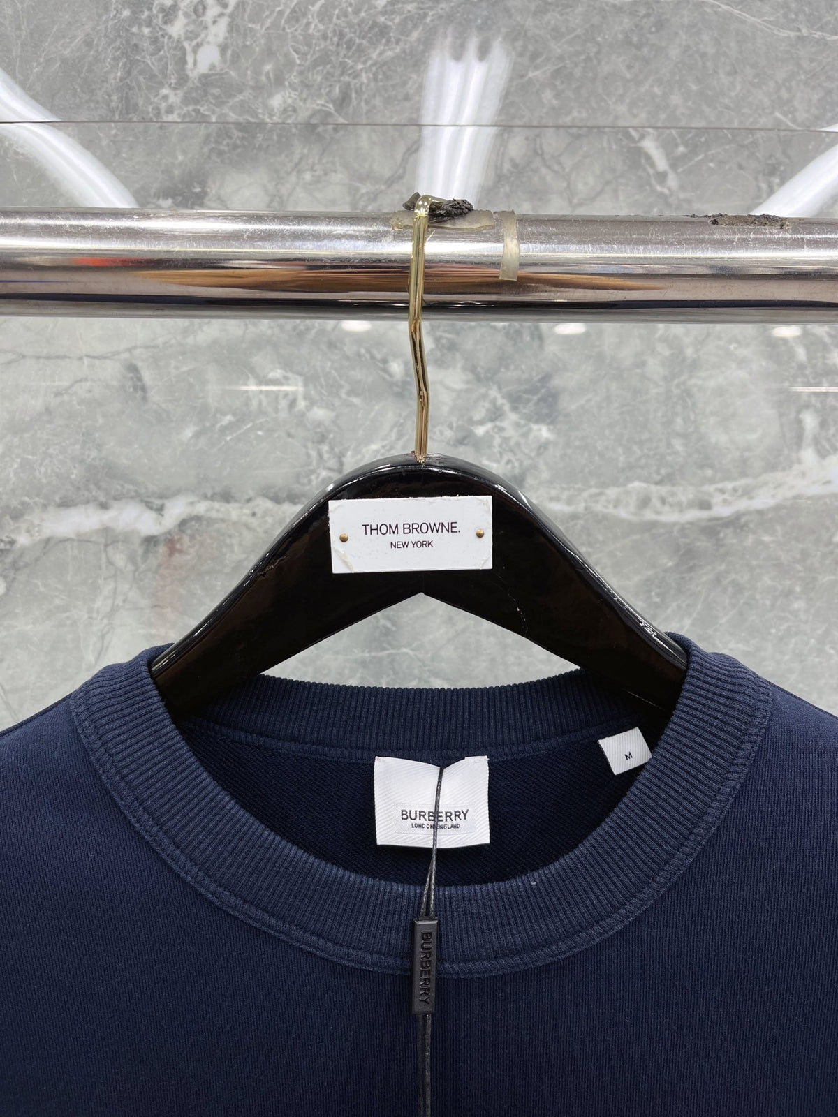 Black Cotton Tonal Crewneck - Men's
