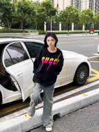 Black Cotton Graphic Crewneck - Men's