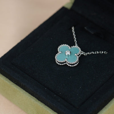 CLOVER 15MM DIAMOND SÈVRES PORCELAIN  NECKLACE SILVER
