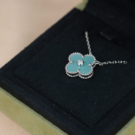 CLOVER 15MM DIAMOND SÈVRES PORCELAIN  NECKLACE SILVER