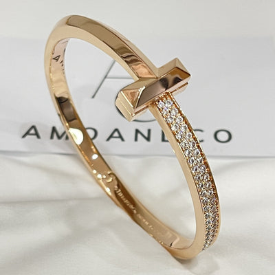 WIDE DIAMONDS HINGED BANGLE ROSE GOLD