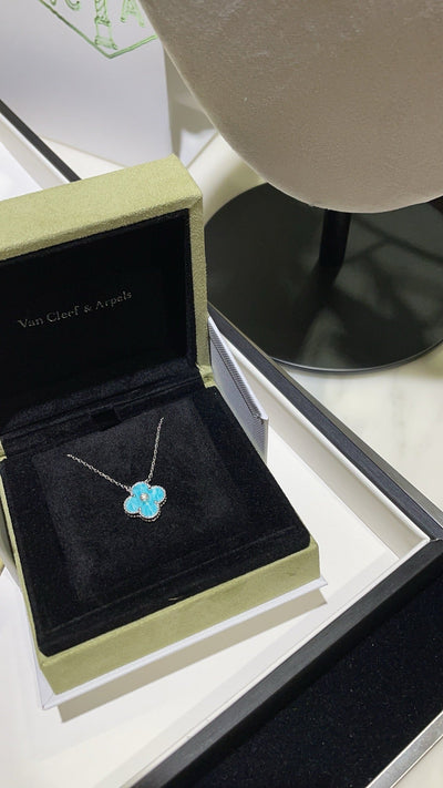 CLOVER 15MM DIAMOND SÈVRES PORCELAIN  NECKLACE SILVER