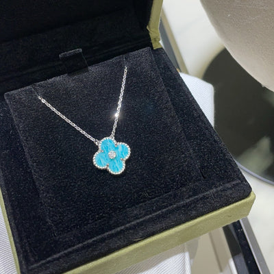 CLOVER 15MM DIAMOND SÈVRES PORCELAIN  NECKLACE SILVER