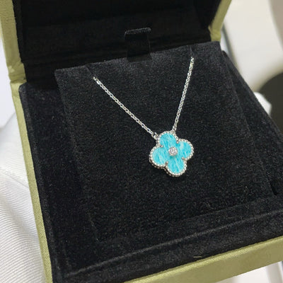 CLOVER 15MM DIAMOND SÈVRES PORCELAIN  NECKLACE SILVER