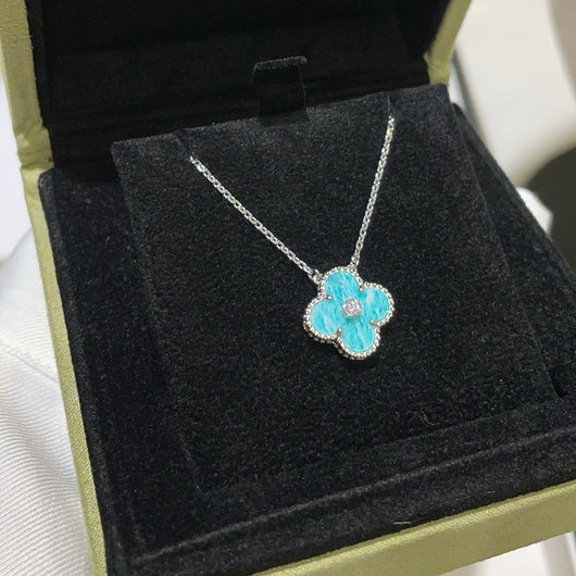CLOVER 15MM DIAMOND SÈVRES PORCELAIN  NECKLACE SILVER