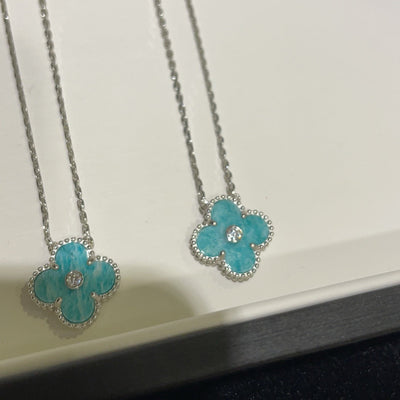 CLOVER 15MM DIAMOND SÈVRES PORCELAIN  NECKLACE SILVER