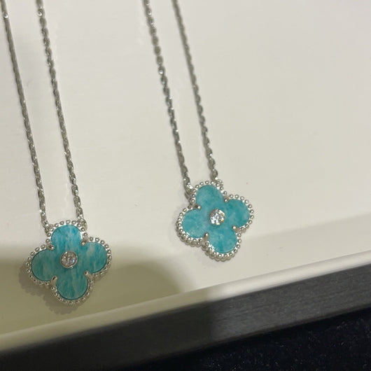CLOVER 15MM DIAMOND SÈVRES PORCELAIN  NECKLACE SILVER