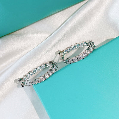 SILVER DIAMOND HOOP EARRINGS