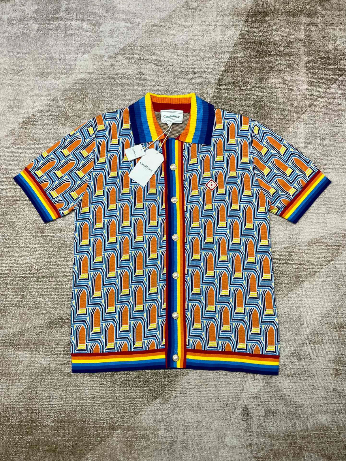 Geometric Print Silk Shirt - Men's