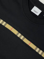 Black Cotton Check Stripe Crewneck - Men's