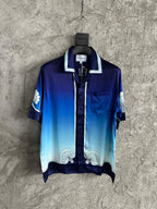 Blue Silk Gradient Print Short-Sleeve - Men's