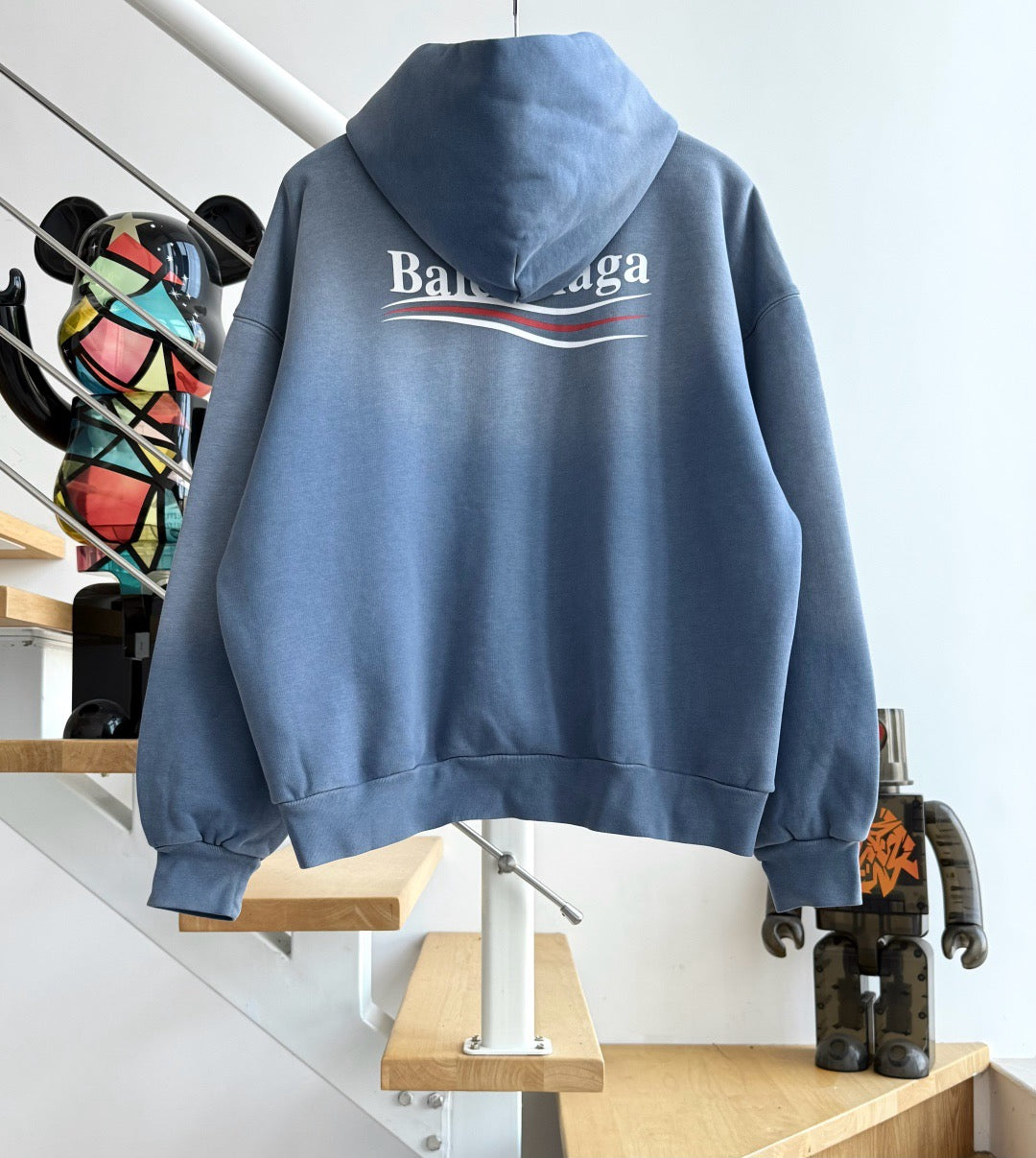 Blue Cotton Washed Logo Pullover - Men's