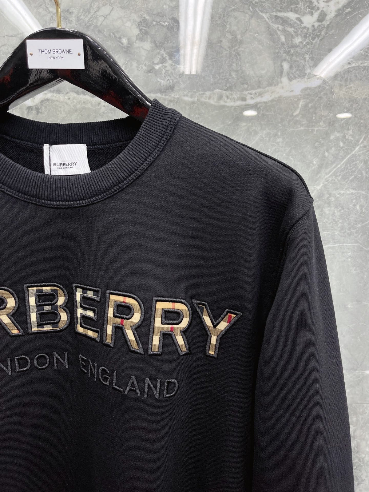 Navy Cotton Embossed Text Crewneck - Men's