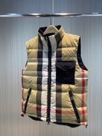 Beige Nylon Check Gilet - Men's