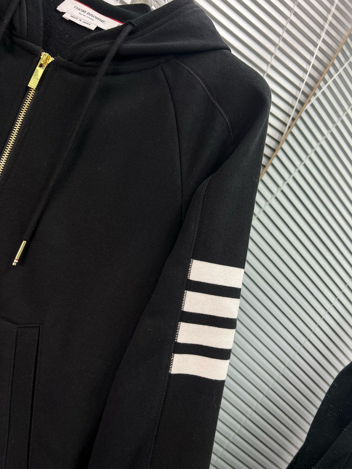 4-Bar Zip Black Hoodie - Men's