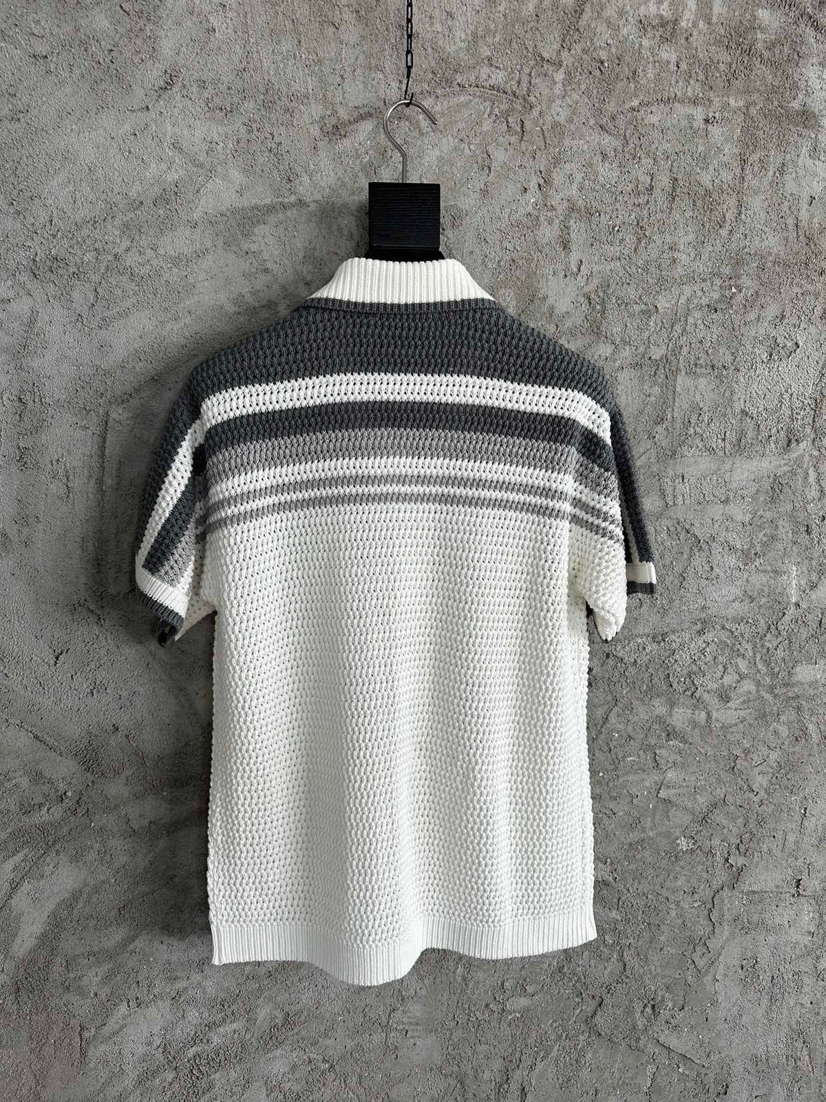 Cream Knit Striped Short-Sleeve - Men's