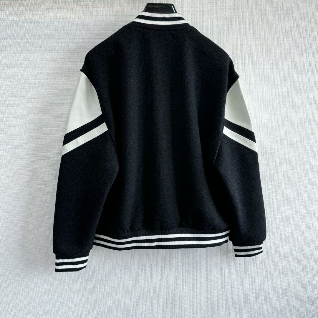 Black Wool Contrast Sleeve Varsity - Men's