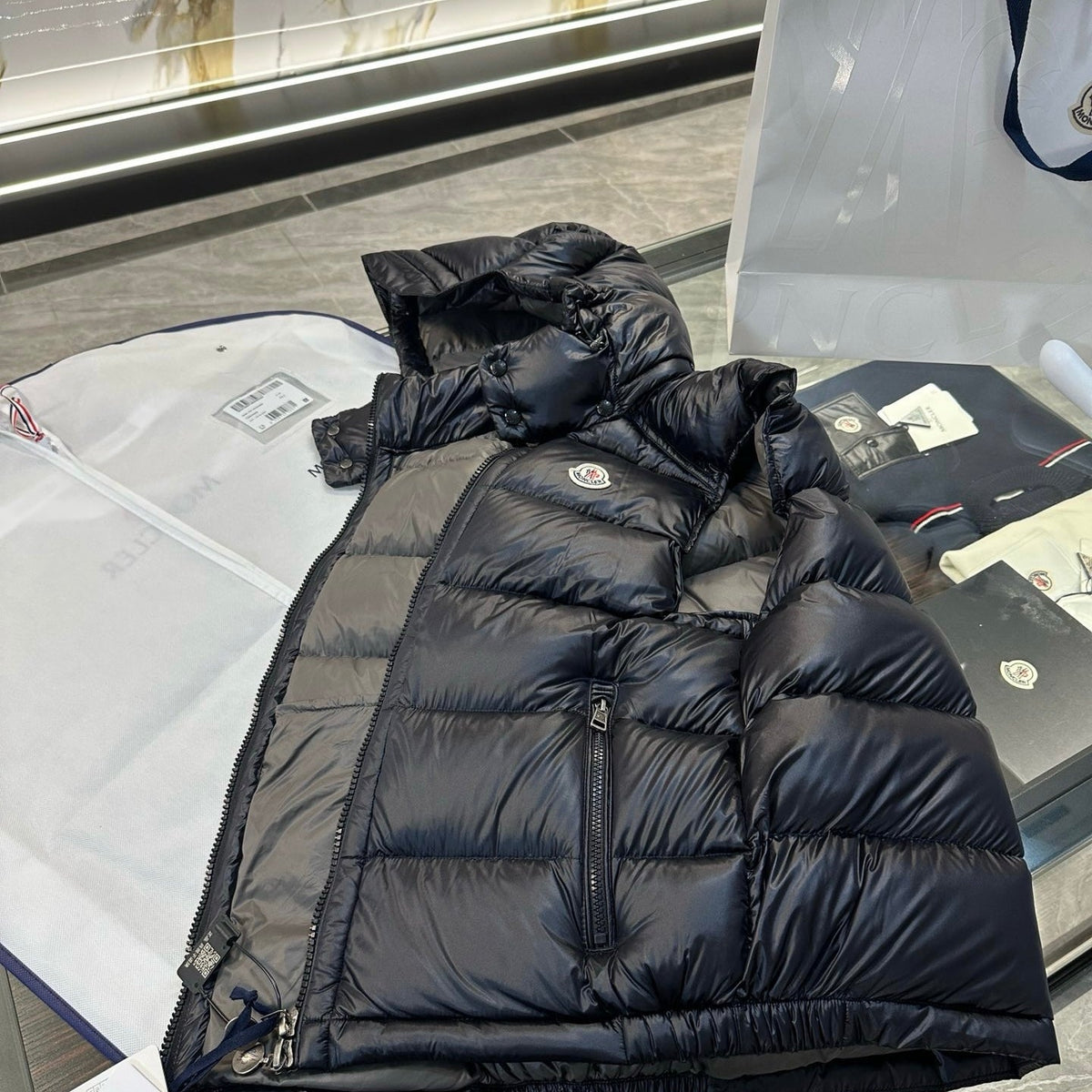 Black Nylon Hooded Gilet - Men's