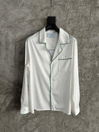 White Silk Piped Long-Sleeve - Men's