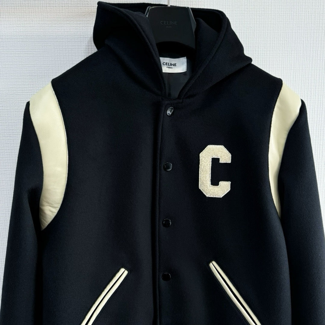 Black Wool Shoulder Panel Varsity - Men's