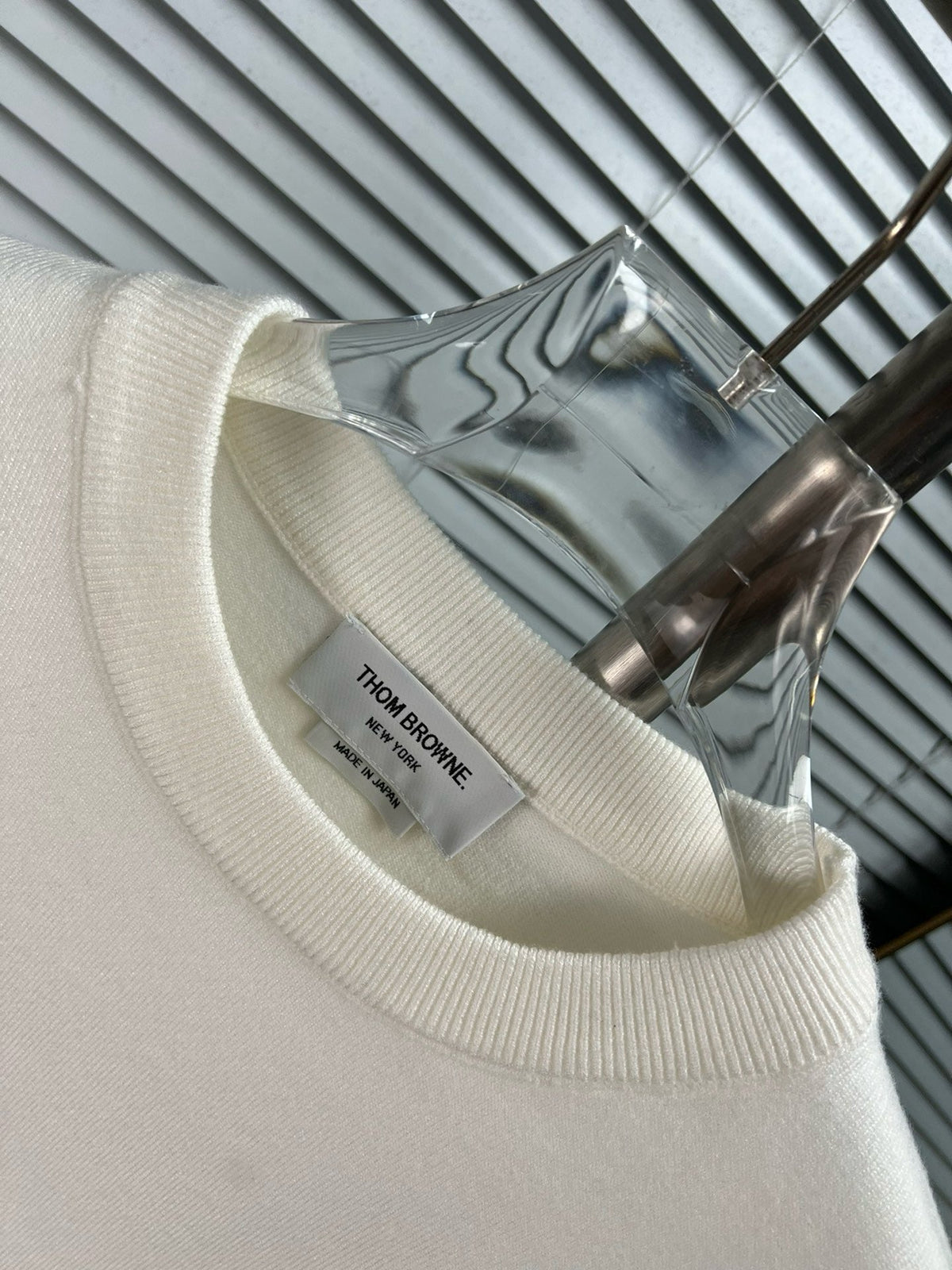 4-Bar Crewneck Cream Sweater - Men's