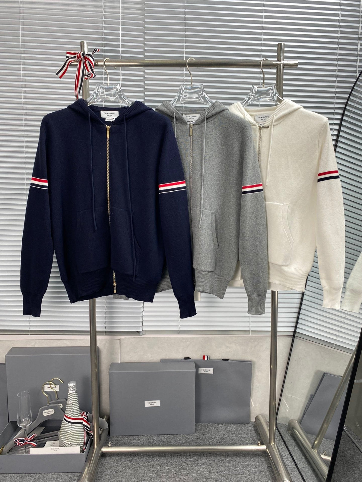 Navy Cotton Striped Sleeve Zip-Through - Men's