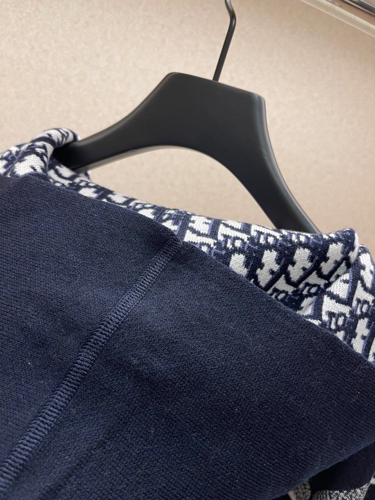 Navy Jacquard Monogram Panel Crewneck - Men's