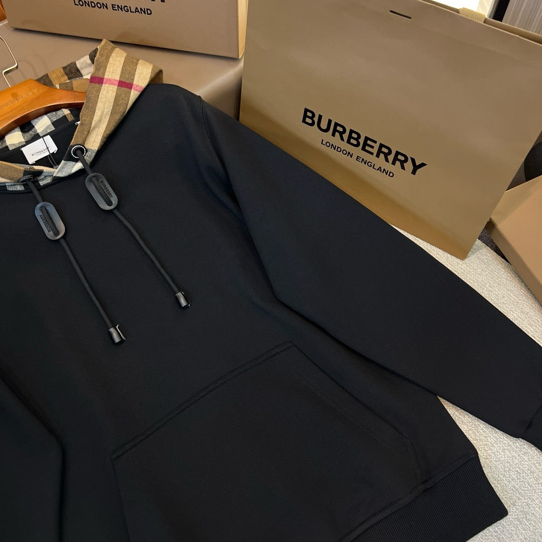 Black Cotton Check Lined Pullover - Men's
