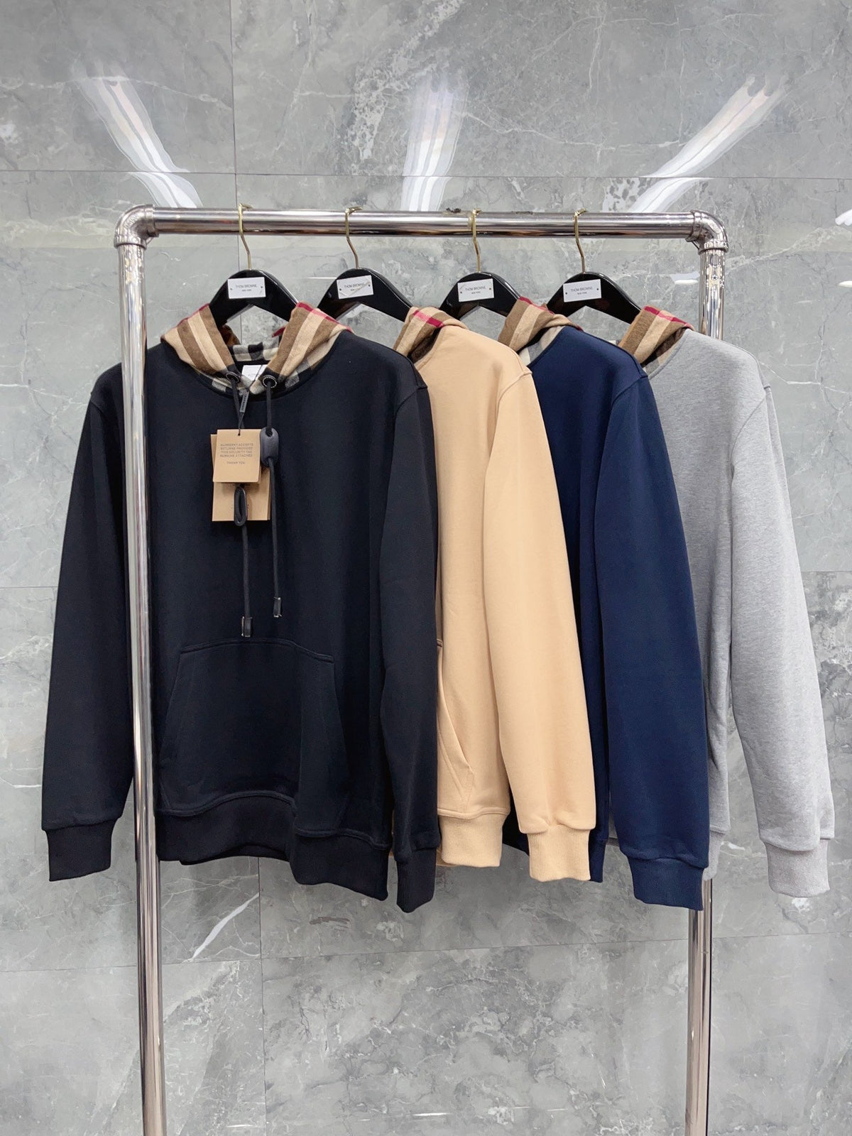 Black Cotton Check Lined Pullover - Men's