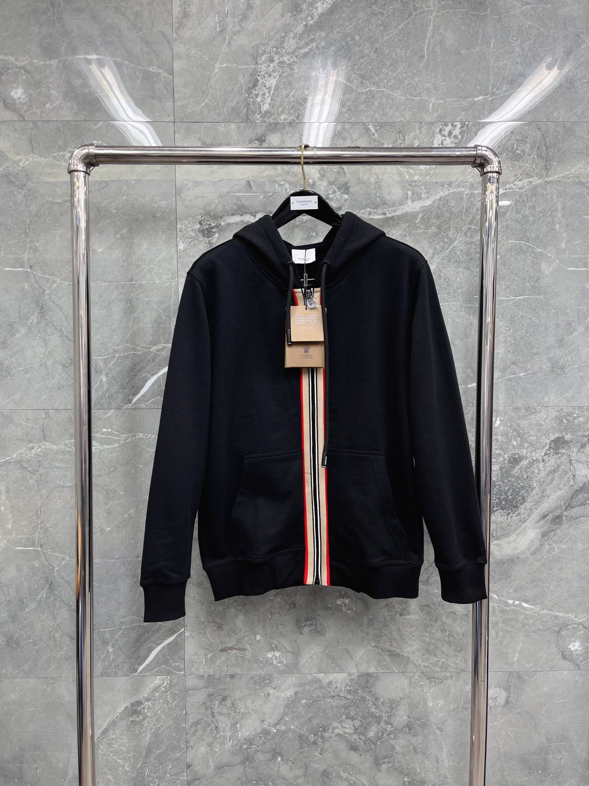 Navy Cotton Striped Placket Zip-Through - Men's
