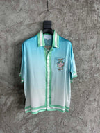 Green Silk Gradient Print Short-Sleeve - Men's