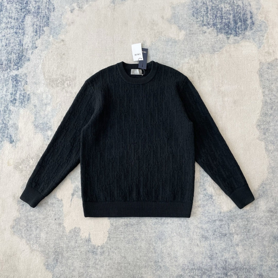 Black Wool Cable Crewneck - Men's