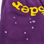 Purple Cotton Text Print Joggers - Men's