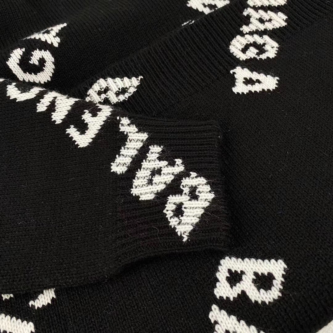 Black Jacquard Text Print Crewneck - Men's